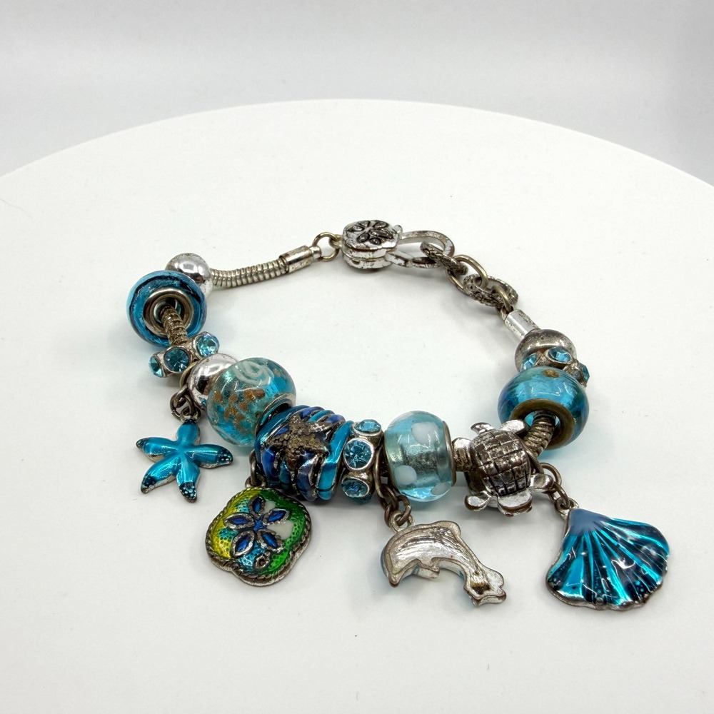 Ocean Charm Bracelet Blue Bead Statement Boho Beach Jewelry Gift Layering Y2K